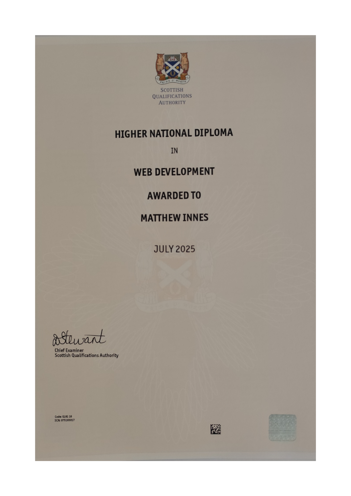 HND Certificate - Higher National Diploma